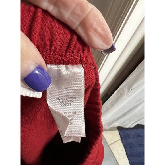 Liz Claiborne Red French Terry Pull On Wide Leg Pants Sz L - Picture 5 of 6